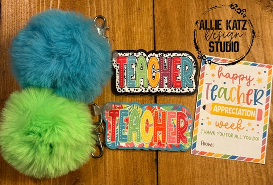 Teacher Keychain with Pom Pom