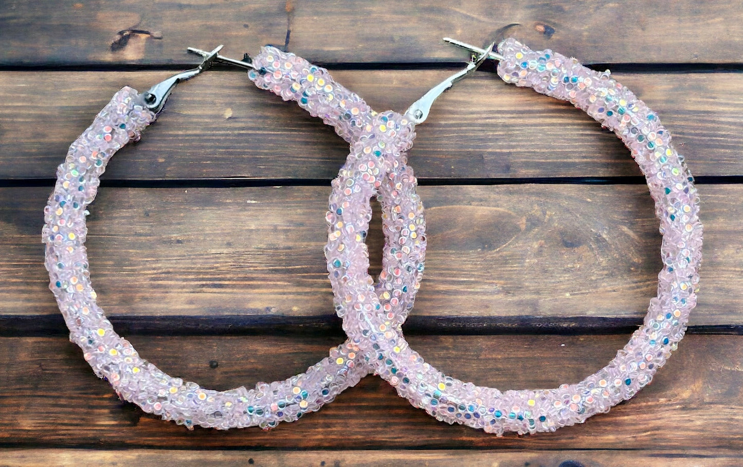 Pale Pink Glitter Sparkling Elegance Hoop Earrings