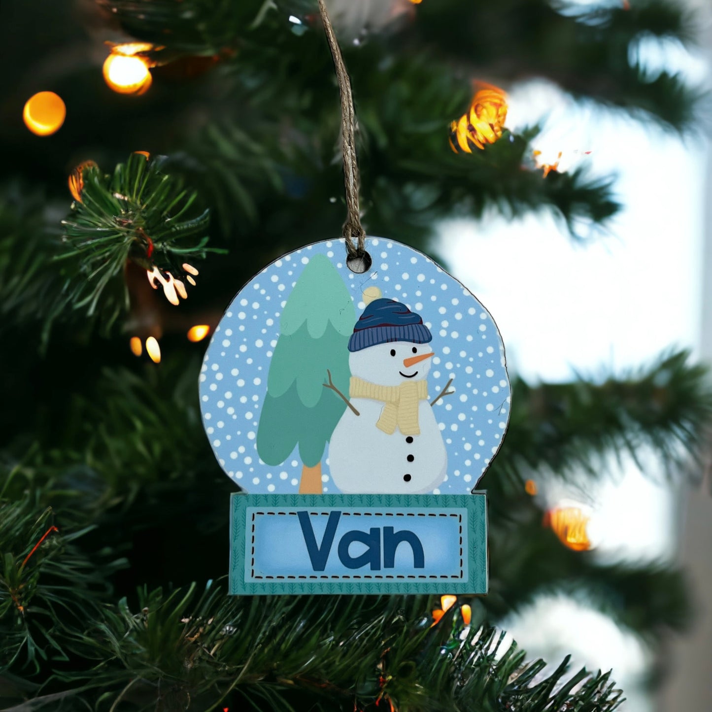 Personalized Wooden Ornament Snowman Snow Globe