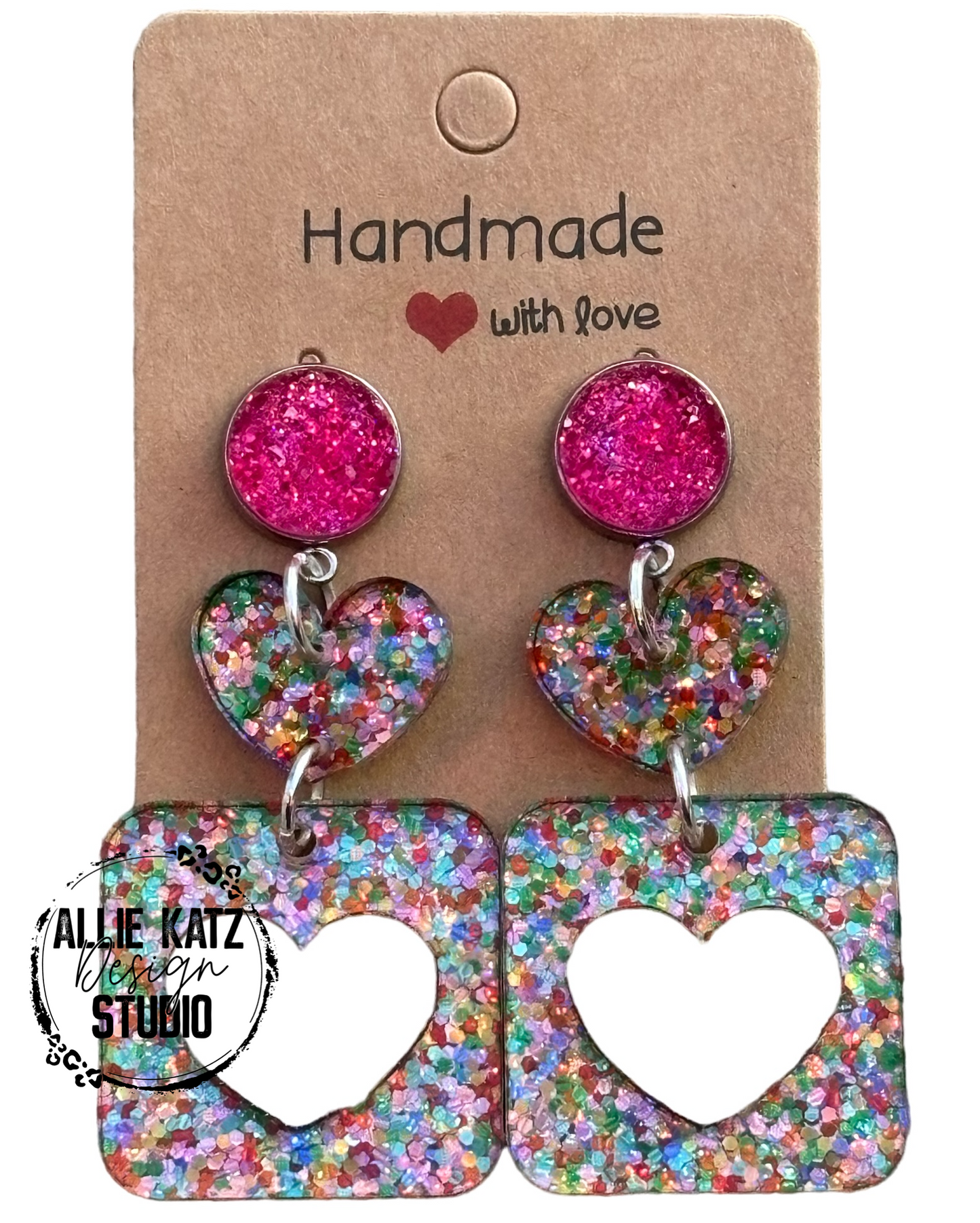 Valentine's Day Confetti Glitter Earrings, Valentine Statement Earrings, Handmade earrings, Valentine's Day Gifts for Her