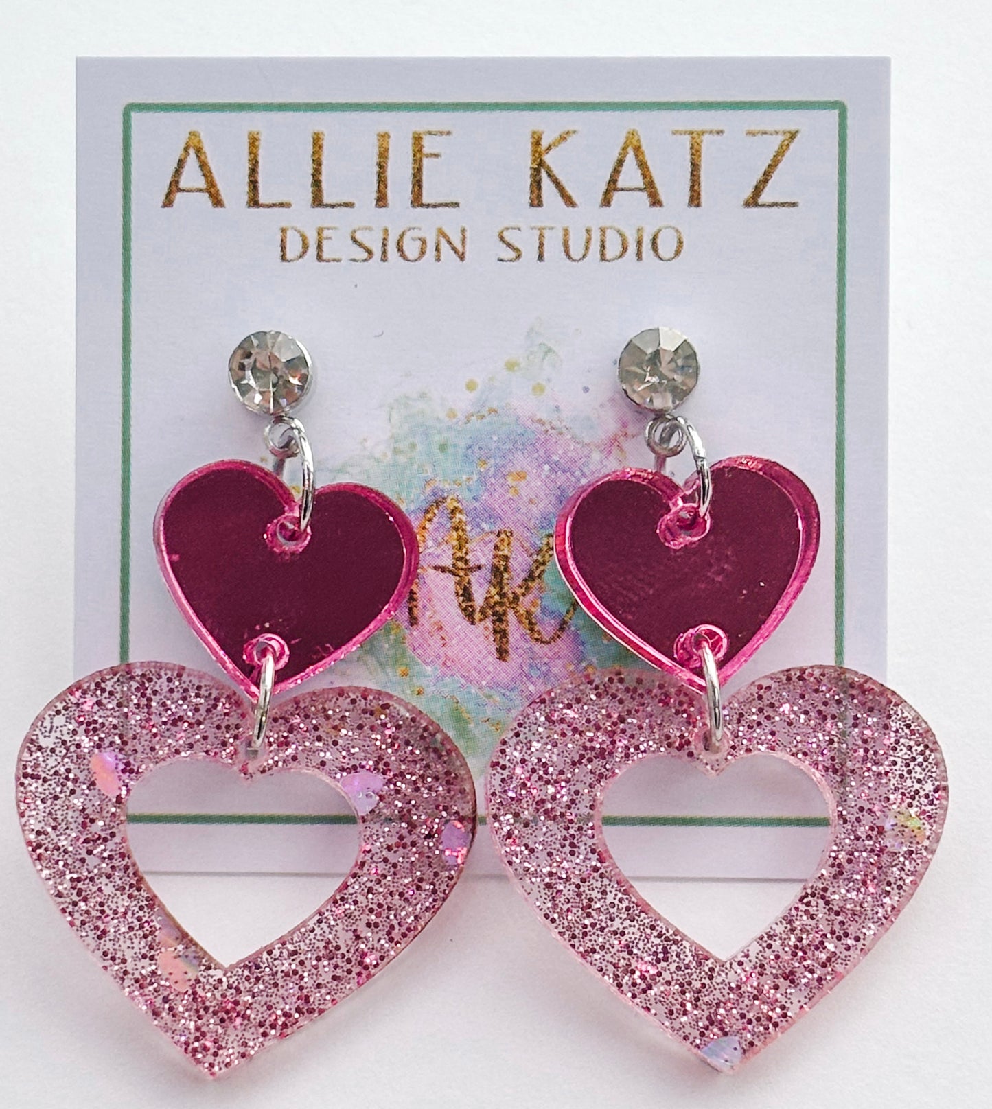 Double heart  light pink confetti glitter earrings/ handmade Valentines earrings/ confetti glitter heart earrings