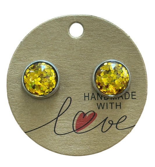 Gold Yellow Glitter Sparkling Stud Earrings /  Petite Elegance Handmade Sparkling Earrings