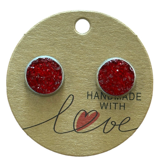Red Sparkling Stud Earrings /  Petite Elegance Handmade Sparkling Earrings