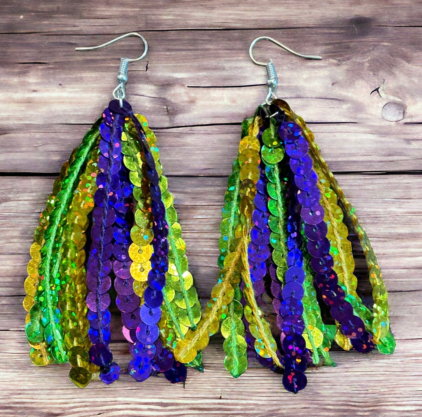 Mardi Gras sequin tassel Earrings, Mardi Gras Statement Earrings, Handmade earrings, Party like its Mardi