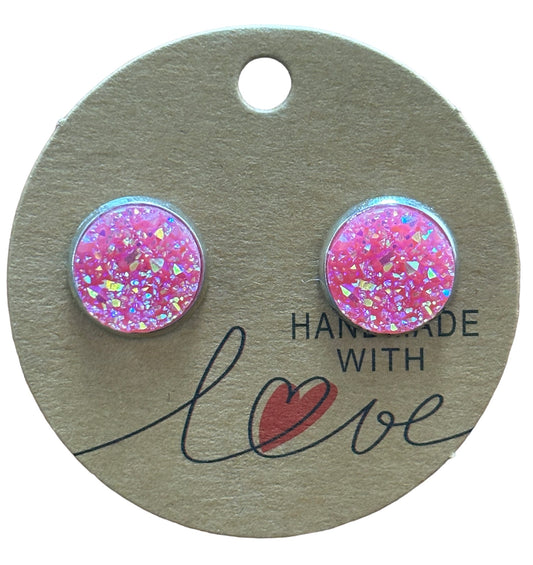 Hot Pink Sparkling Stud Earrings /  Petite Elegance Handmade Sparkling Earrings