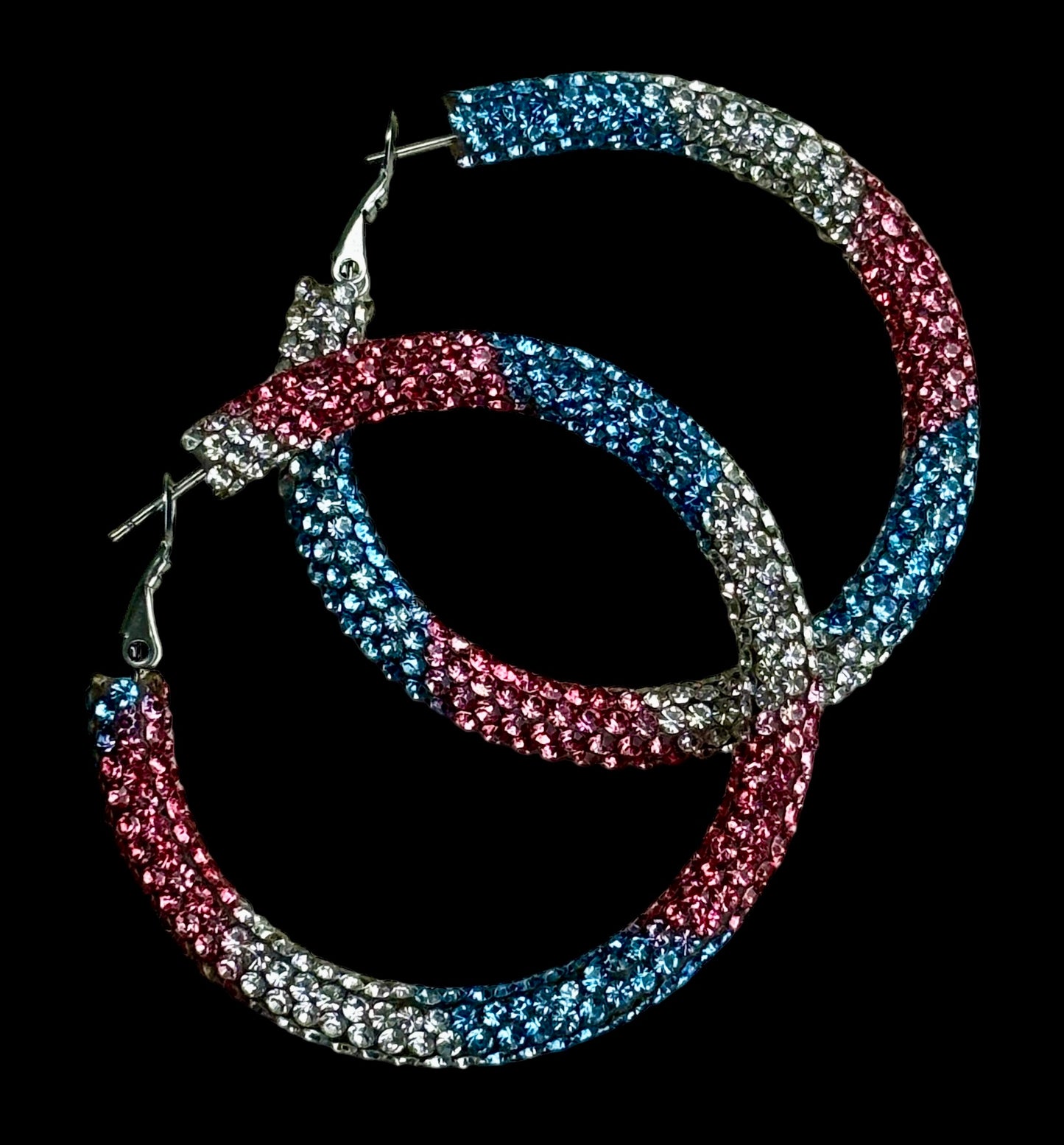 50mm Patriotic Rhinestone Sparkling Elegance Hoop Earrings