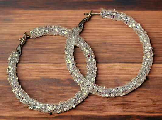 White glitter Sparkling Elegance Hoop Earrings