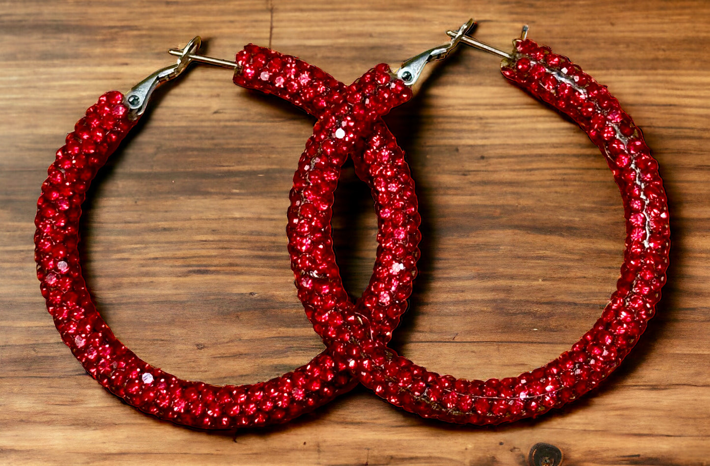 Red Rhinestone Sparkling Elegance Hoop Earrings