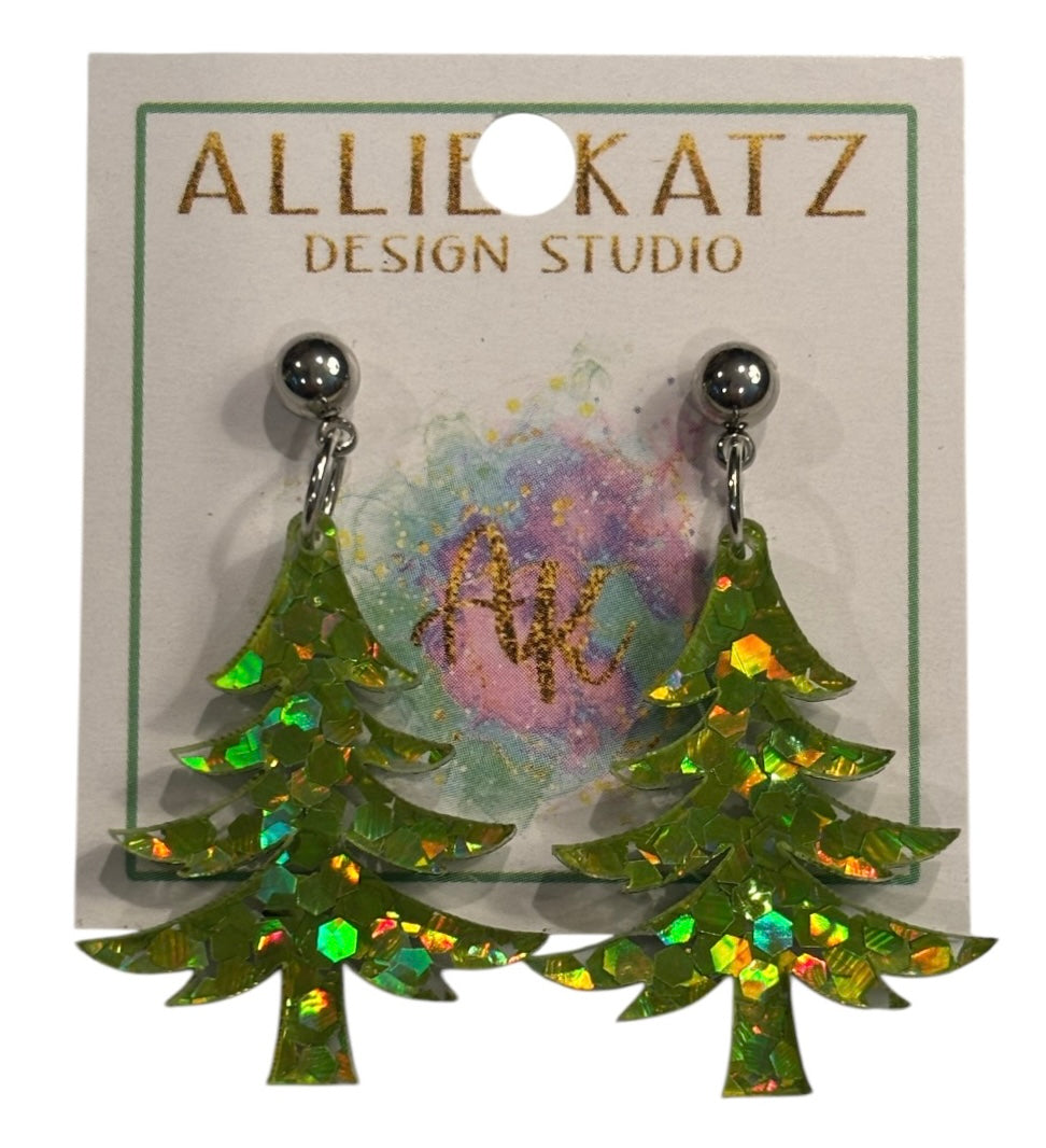 Lime Chunky Glitter Tree Earrings