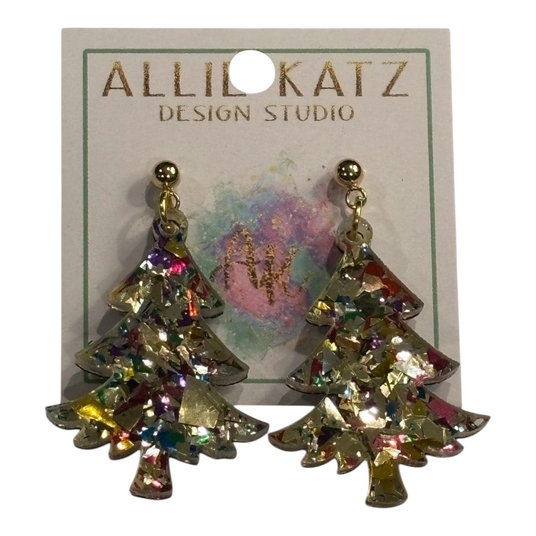 Gold Chunky Glitter Tree Earrings