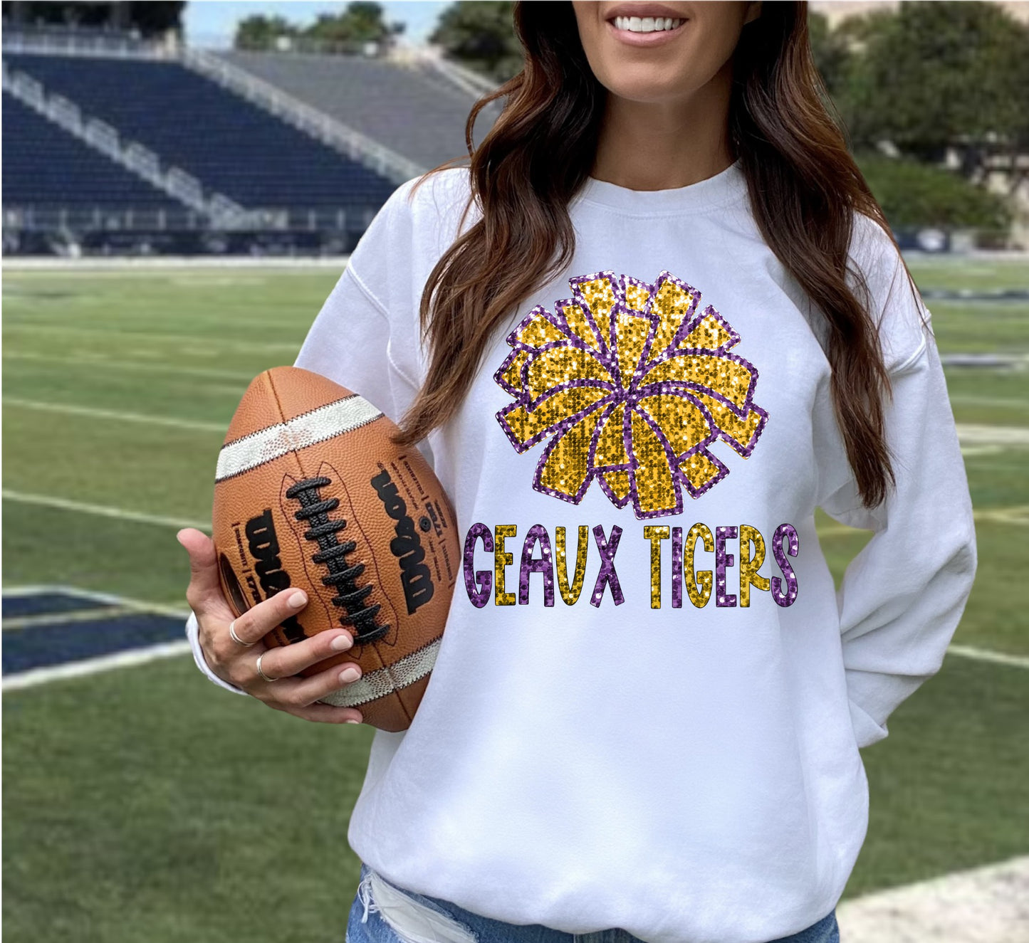 Geaux Tigers Faux Sequin Pom Pom Shirt