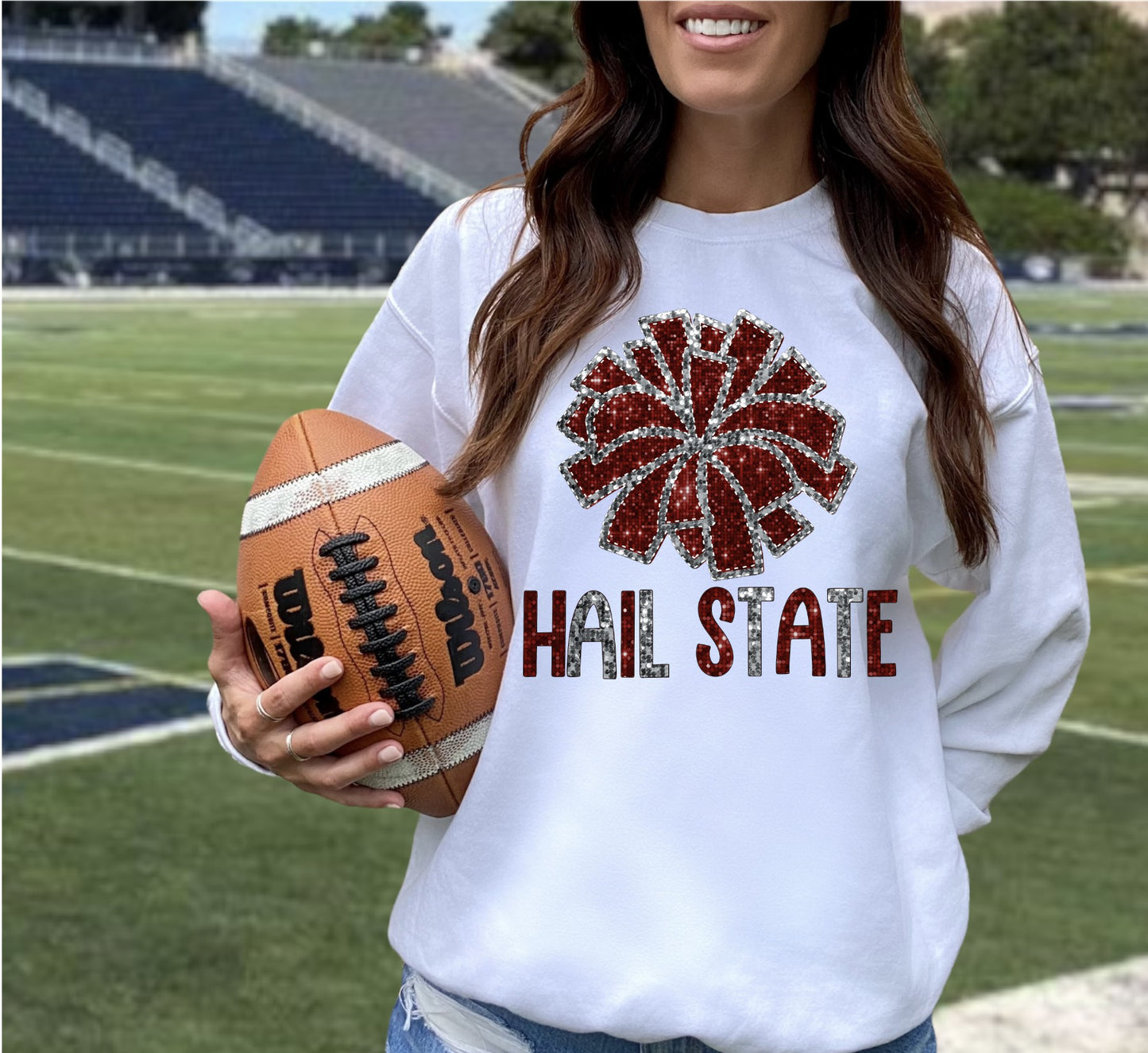 Hail State Faux Sequin Pom Pom Shirt