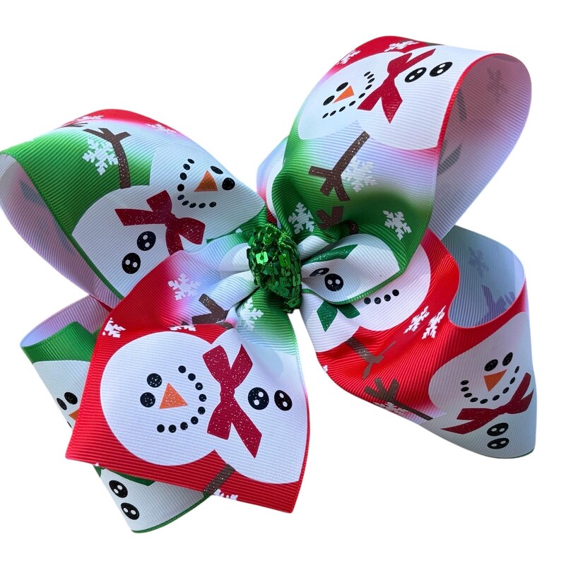 8" Red Green Snowman  Christmas Bow