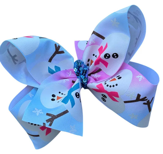 8" Pastel Snowman Christmas Bow