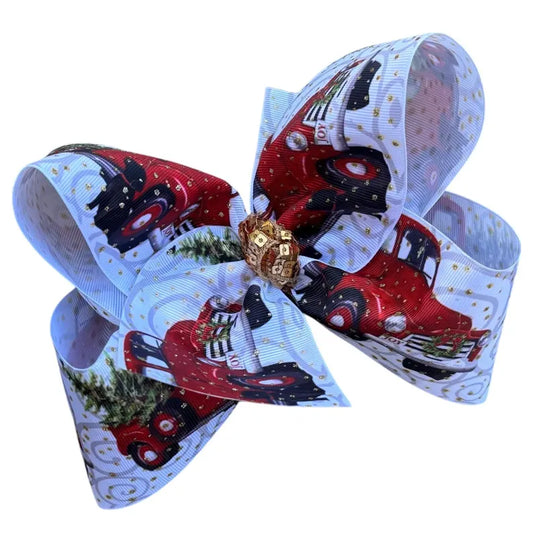 8" Glittery Truck Christmas Bow