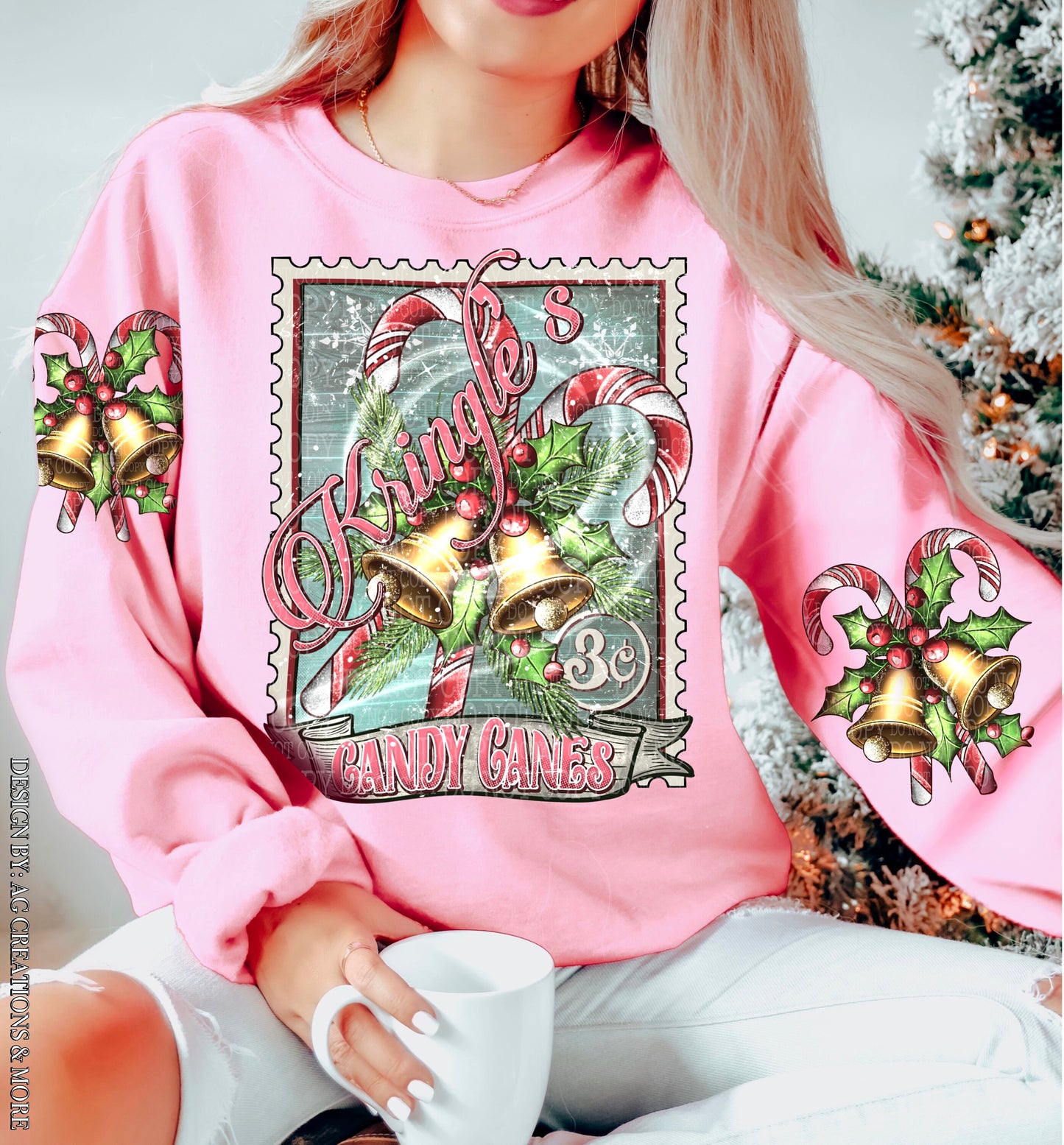 Kringles Candy Canes Christmas Shirt with Sleeve Design