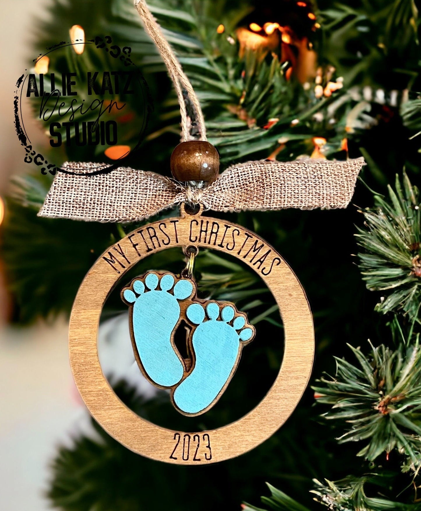 My First Christmas Blue Feet Christmas ornament/ Hand-Painted Wooden Christmas Ornaments/ baby ornament/2023 ornament