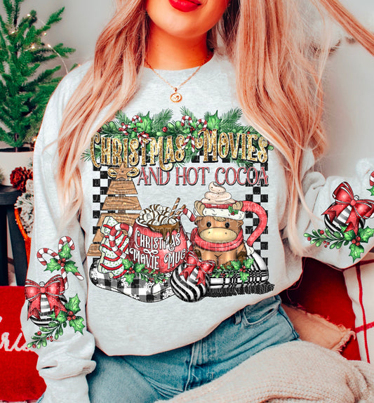 Christmas Movies and Hot Cocoa Shirt with Sleeve Design