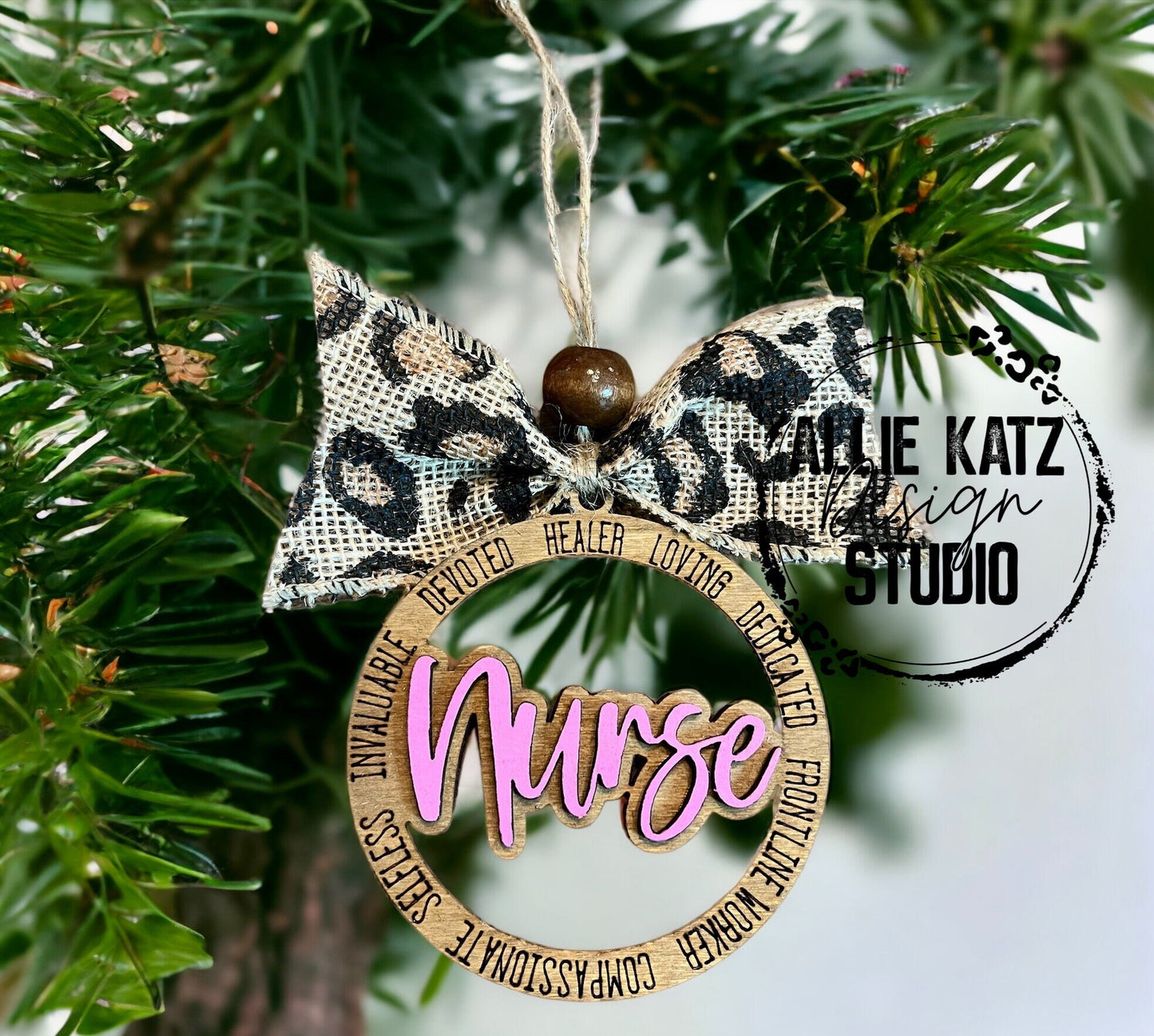 Nurse Circle Wood Christmas ornament/ Hand-Painted Wooden Christmas Ornaments/nurse gift idea/ devoted/healer/loving/dedicated/selfless