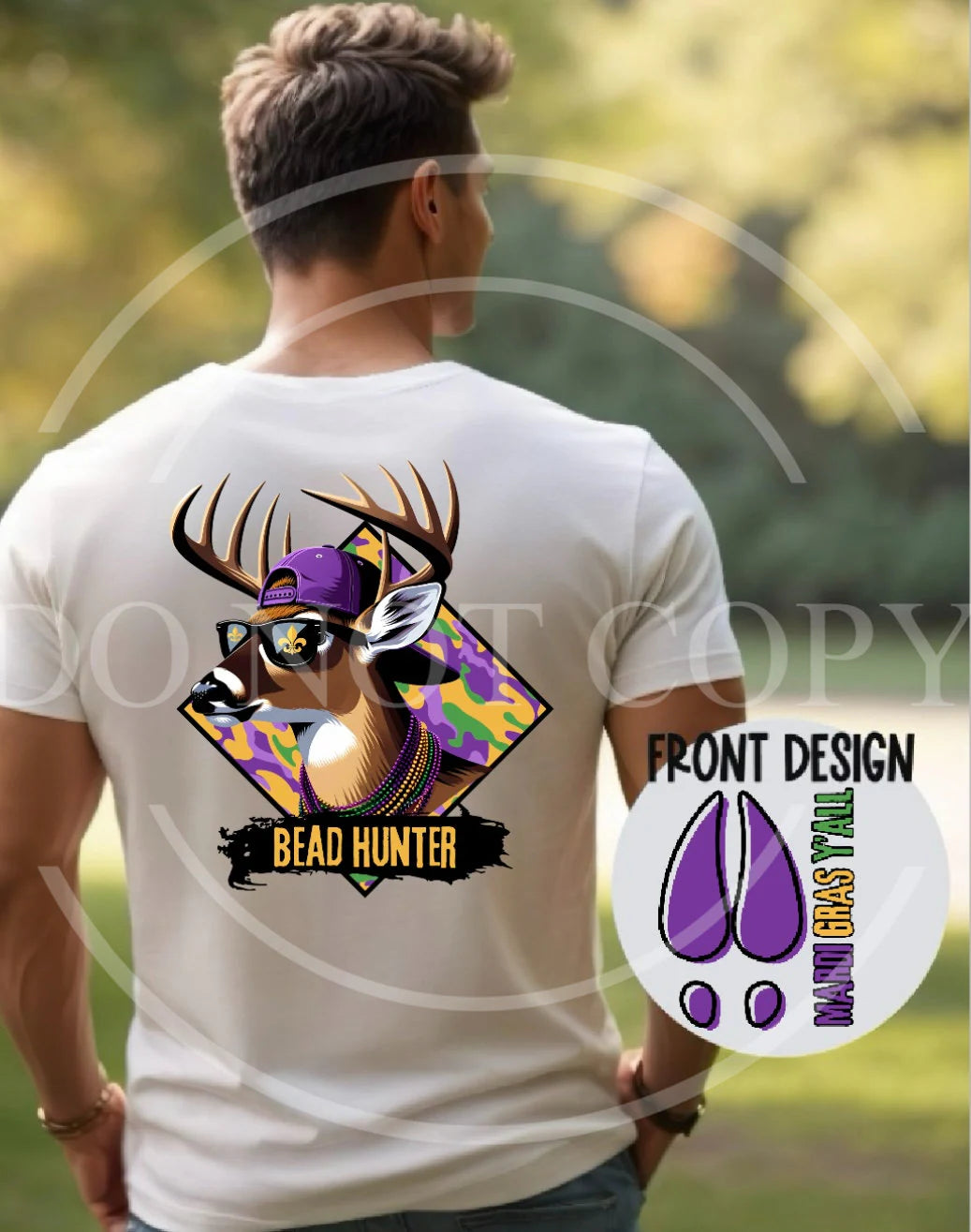 Bead Hunter Deer Mardi Gras Y'all Authentic Outdoors Tee