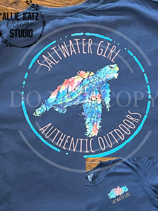 Saltwater Girl Sea Turtle Comfort Colors Tee