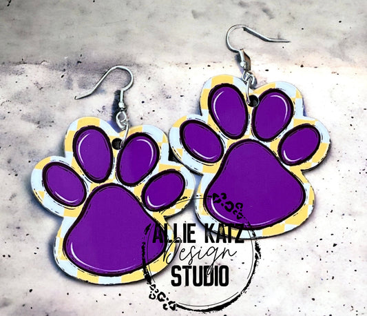 Purple and Gold paw leopard Earrings