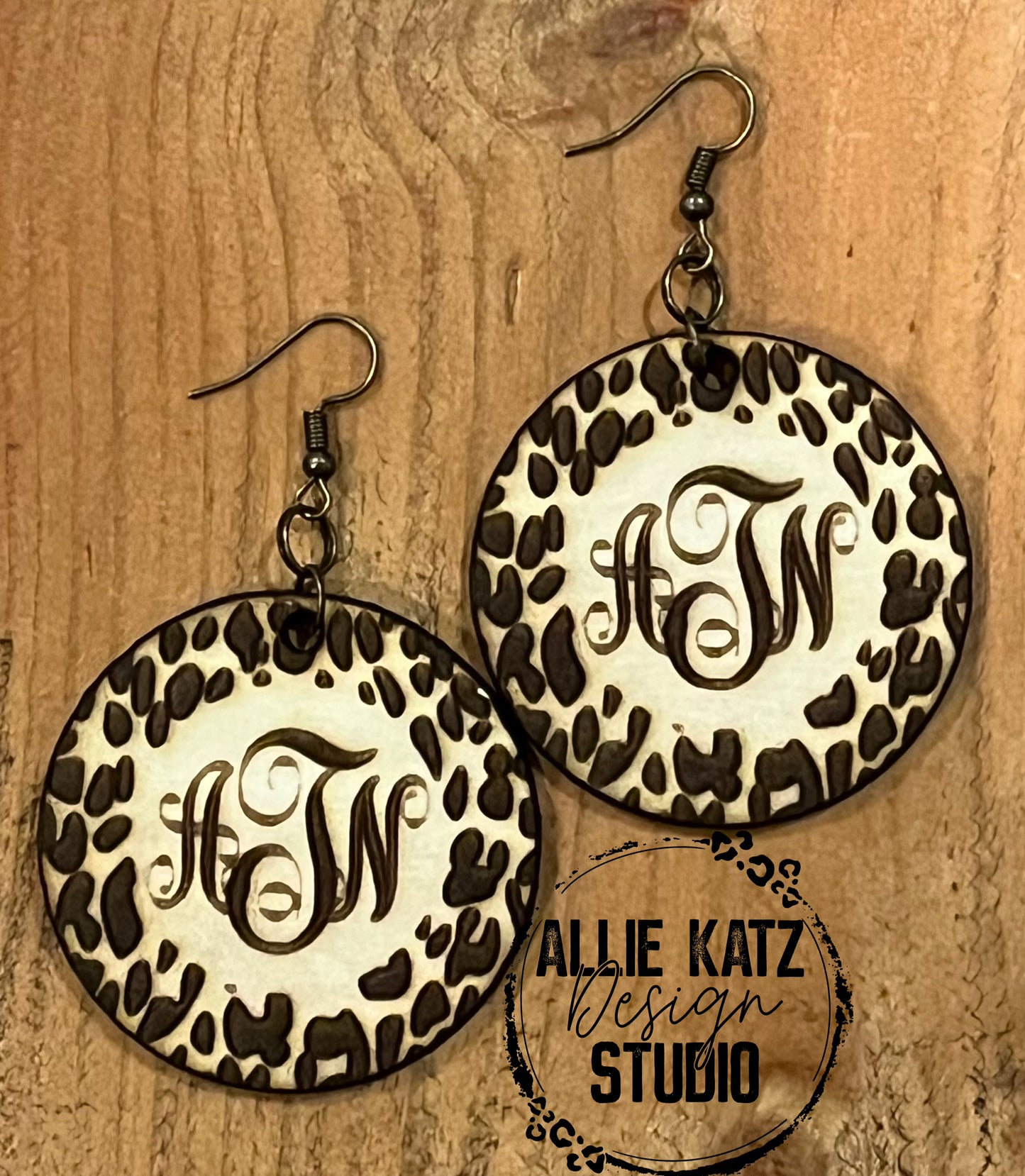 Leopard Monogram Wooden earrings