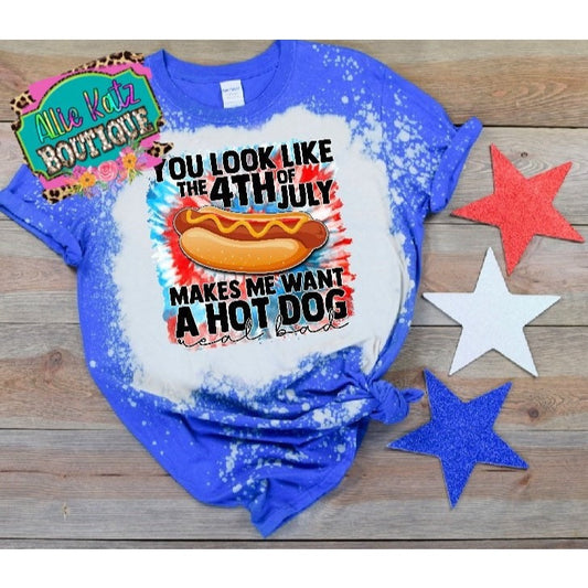 You look like the 4th of July hot dog patriotic bleached T-shirt /womens bleached tee/ bleached shirt