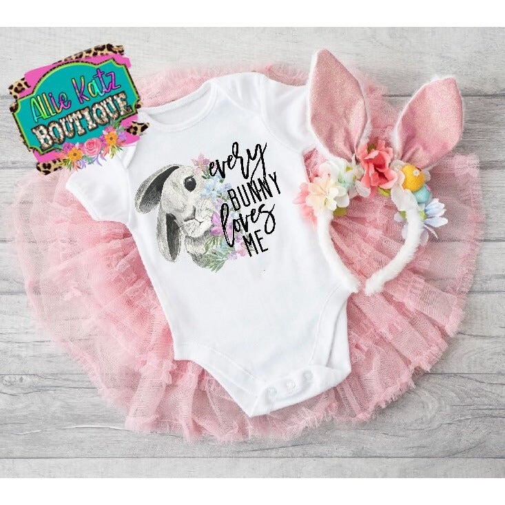 Every bunny loves me one piece bodysuit/ Easter kids shirt/ cute Easter bunny baby outfit/ girls Easter tee