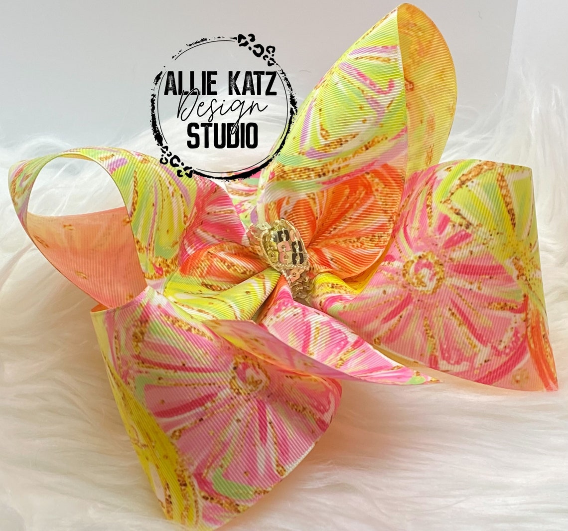 Neon citrus fruit 8" boutique bow, extra-large bow, jumbo hair bow