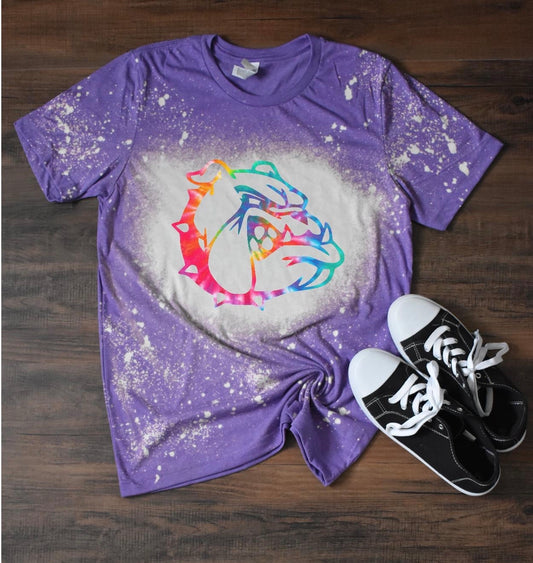 Bleached tee with Tie Dye Bulldog