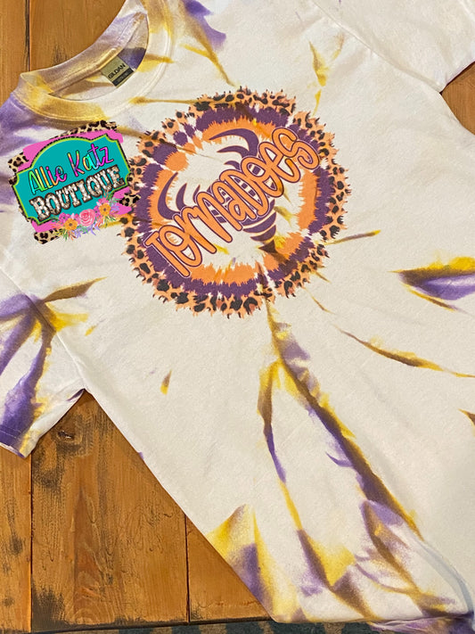 Purple and Yellow Tornadoes custom tie dye tee