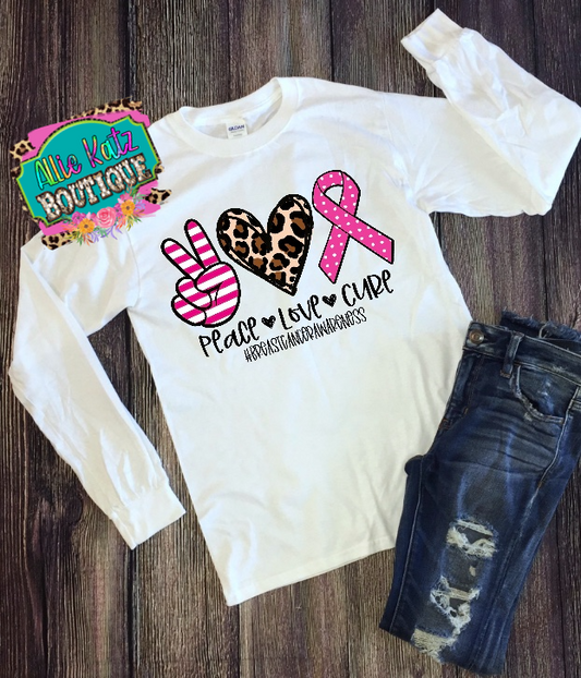 Peace Love Cure Breast cancer awareness Tee