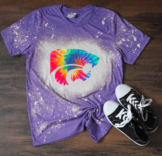 Bleached tee with Tie Dye Wildcat