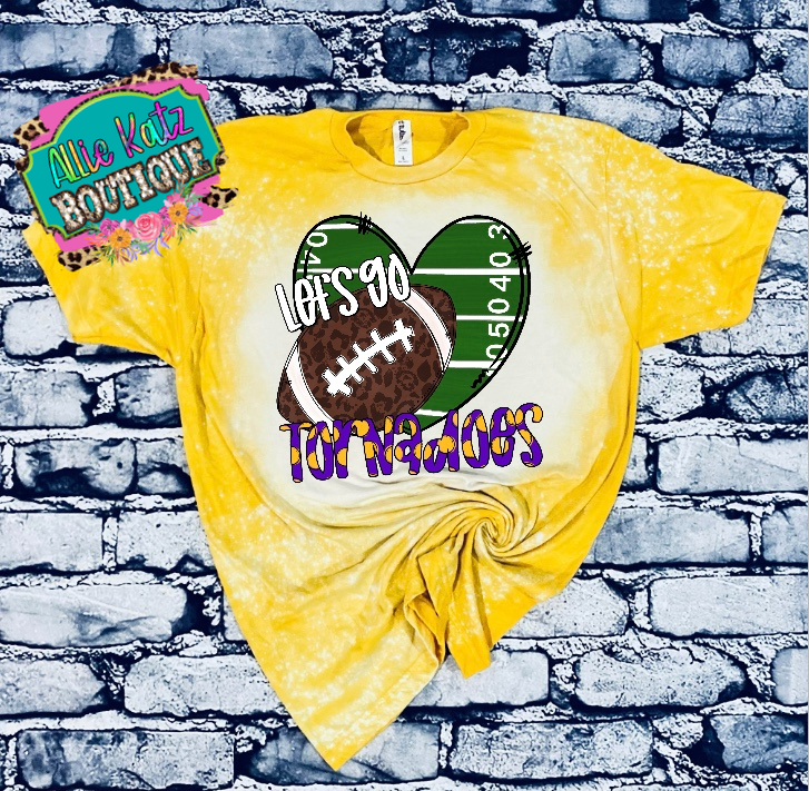 Let’s Go Tornadoes football heart Bleached tee