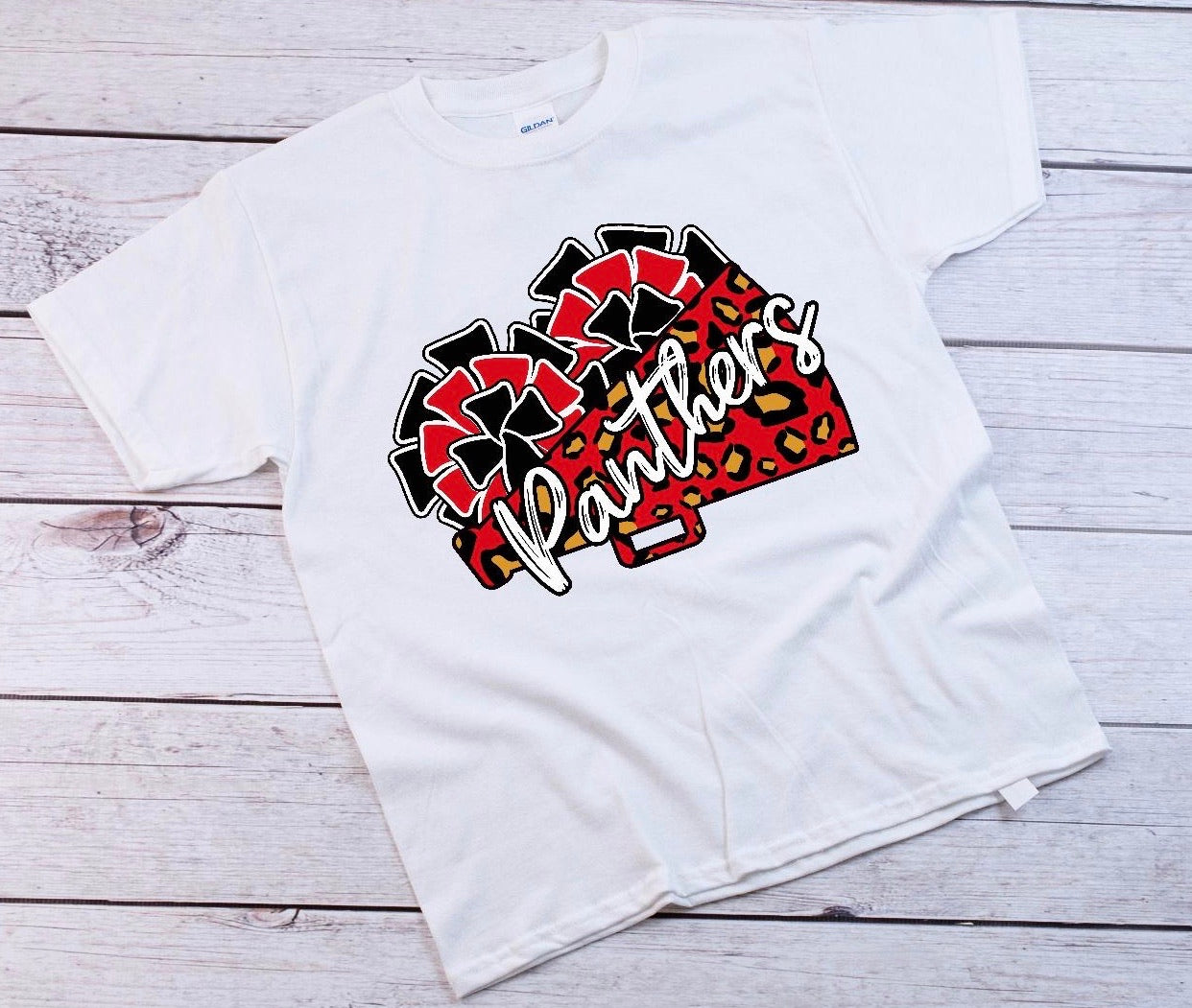 Panthers leopard megaphone Cheer Tee