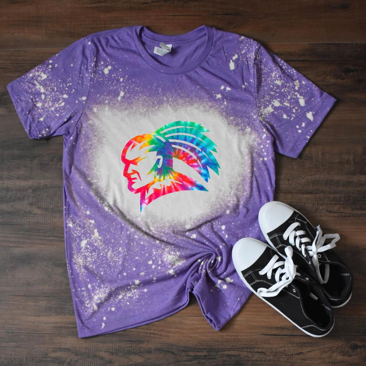 Bleached tee with Tie dye Warrior