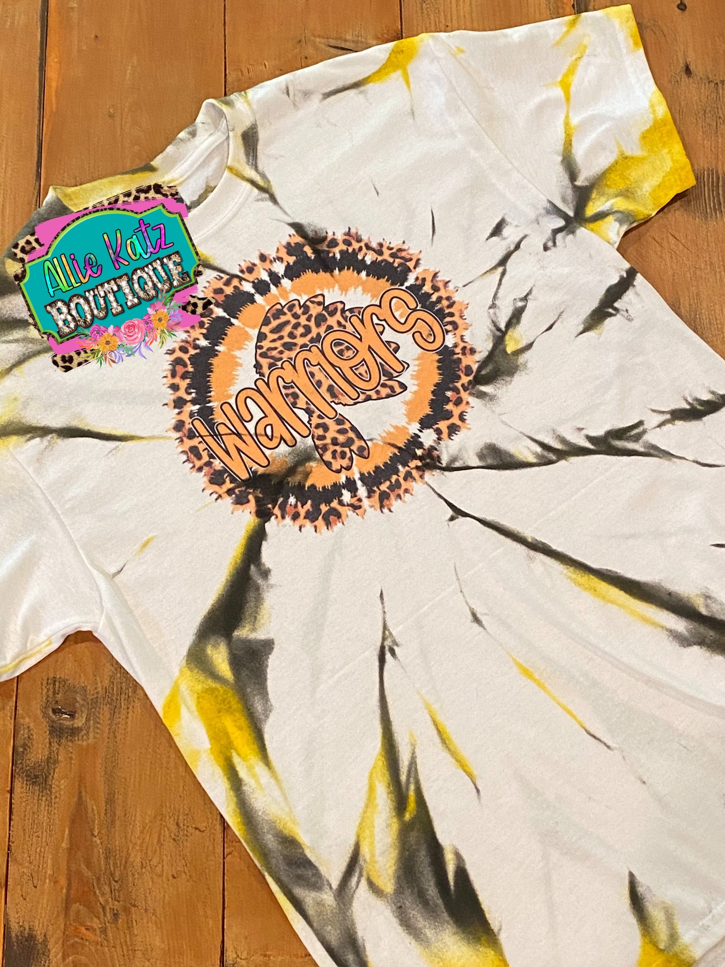 Yellow and black Warriors custom tie dye tee