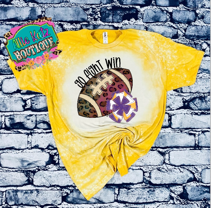 Go Fight Win football Purple and Yellow Bleached tee