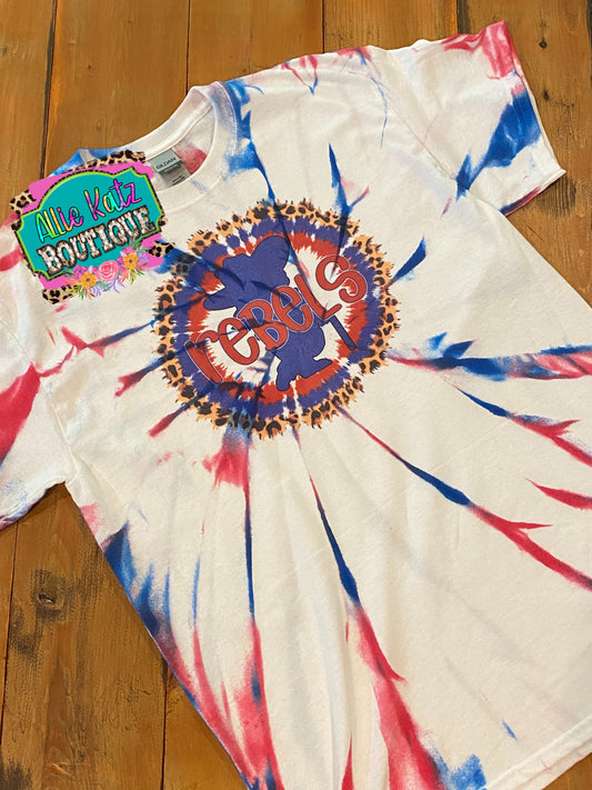 Red and Royal Rebels custom tie dye tee