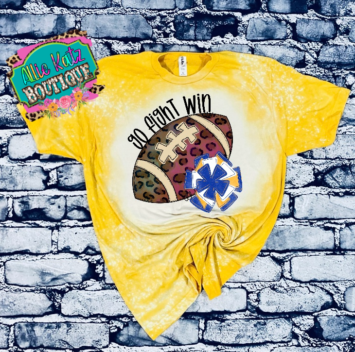 Go Fight Win football Blue and Yellow Bleached tee