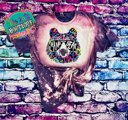 Rainbow Leopard Mama Bear bleached tee