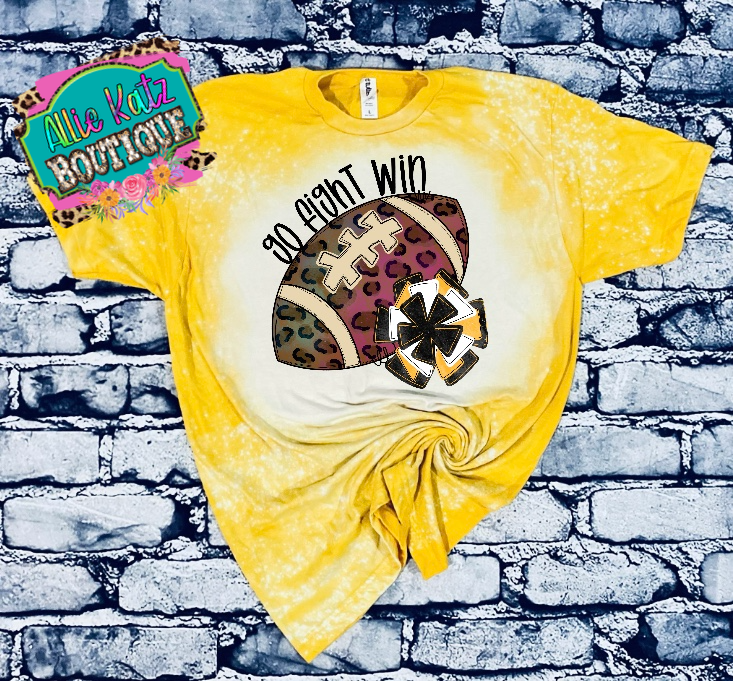 Go Fight Win football Black and Yellow Bleached tee