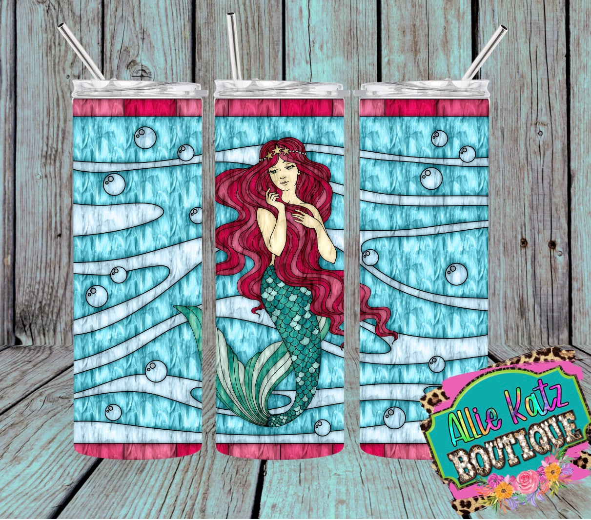 Stained Glass look mermaid 20oz skinny tumbler