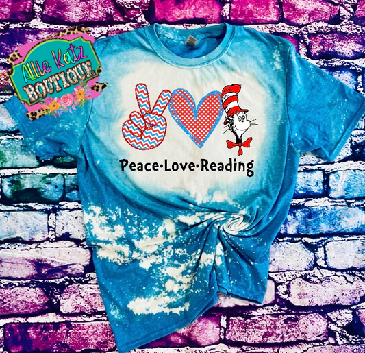 Peace Love Reading Bleached T-Shirt