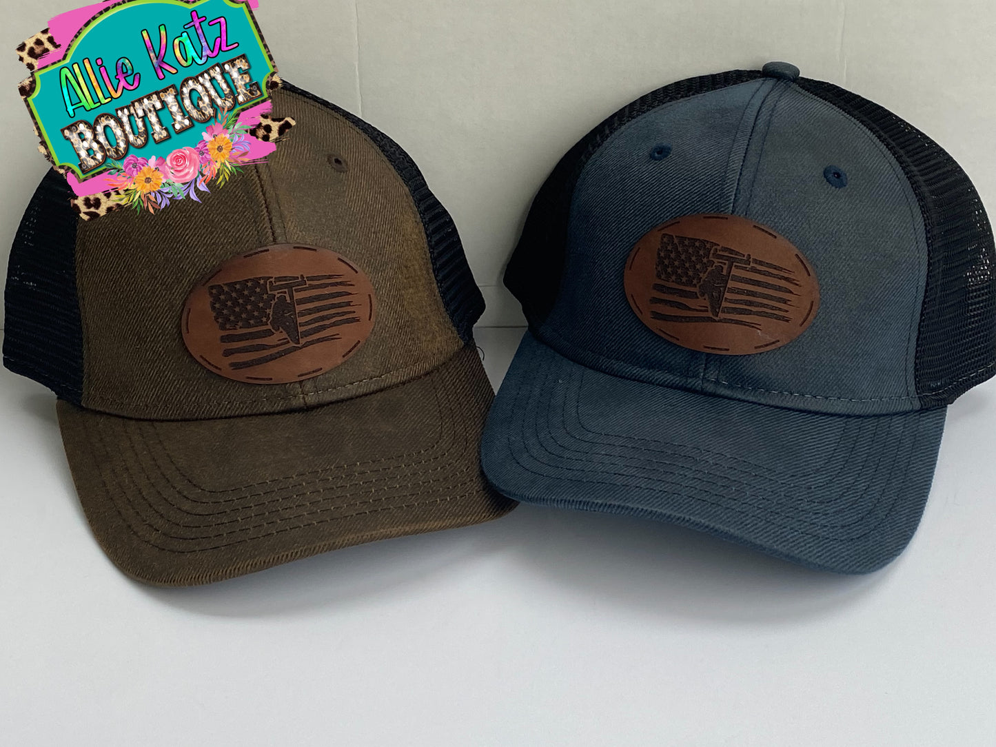 Lineman Flag Leather Patch Cap