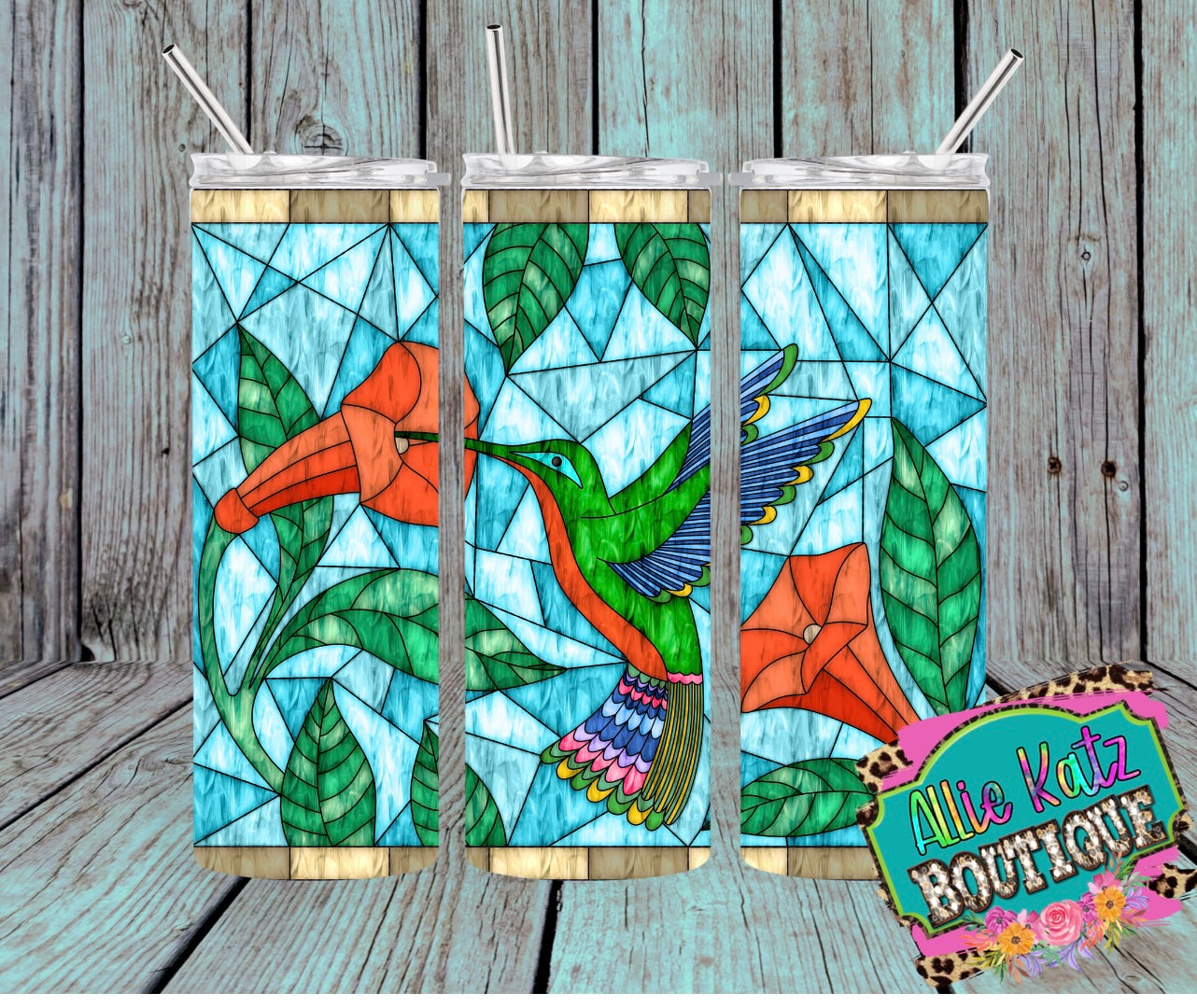 Stained Glass look Hummingbird 20oz skinny tumbler