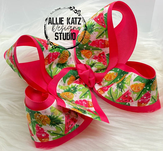 Tropical Fruit 6” double layer boutique bow, extra-large bow, jumbo hair bow