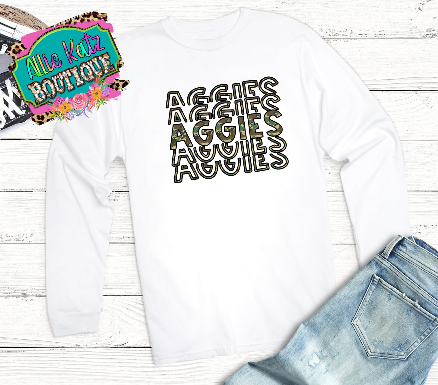 Camo layered Aggies design