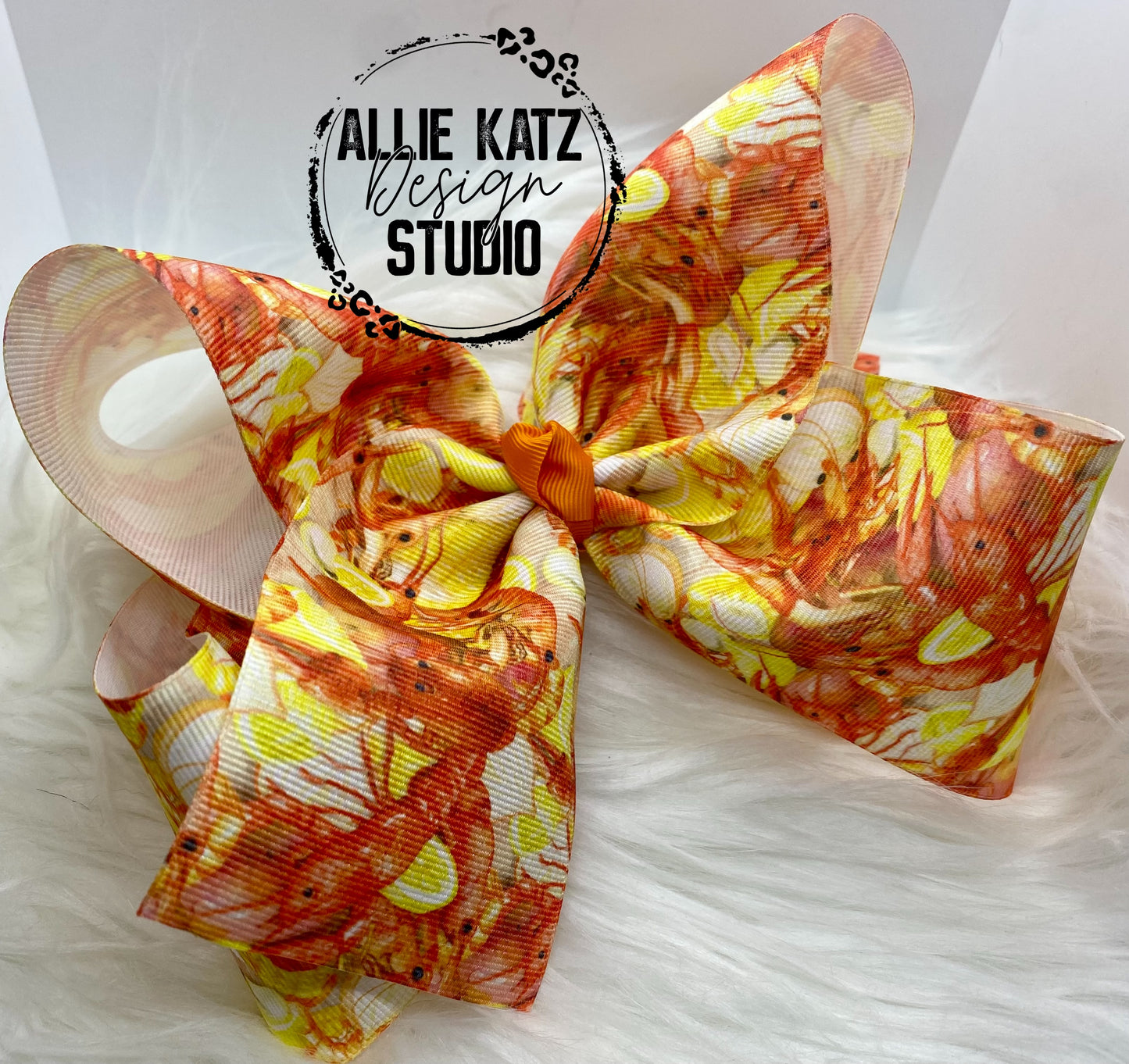 Crawfish and lemons  8" boutique bow, extra-large bow, jumbo hair bow